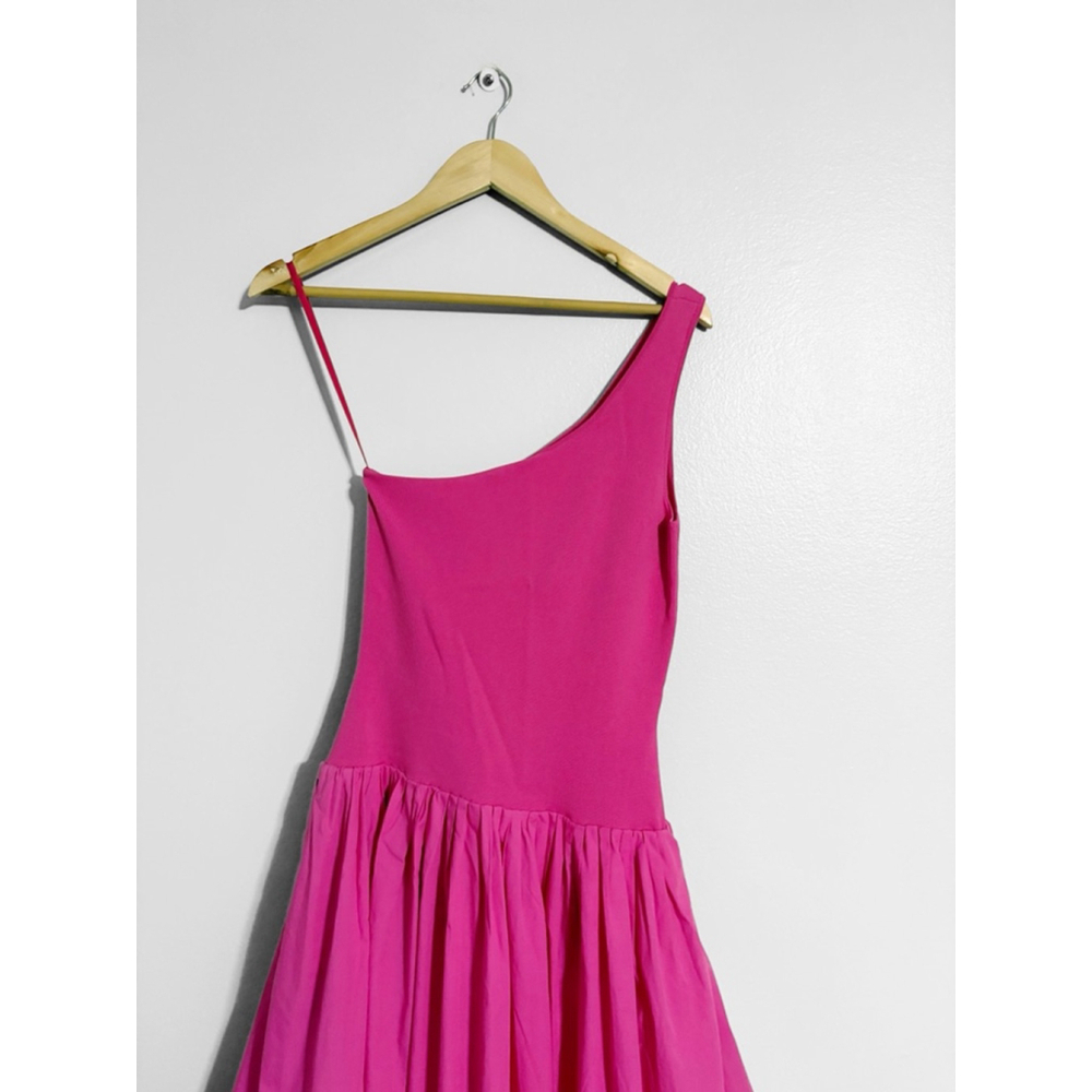 Derek Lam Pink Bubble Hem One Shoulder Midi Dress - Picture 8 of 10